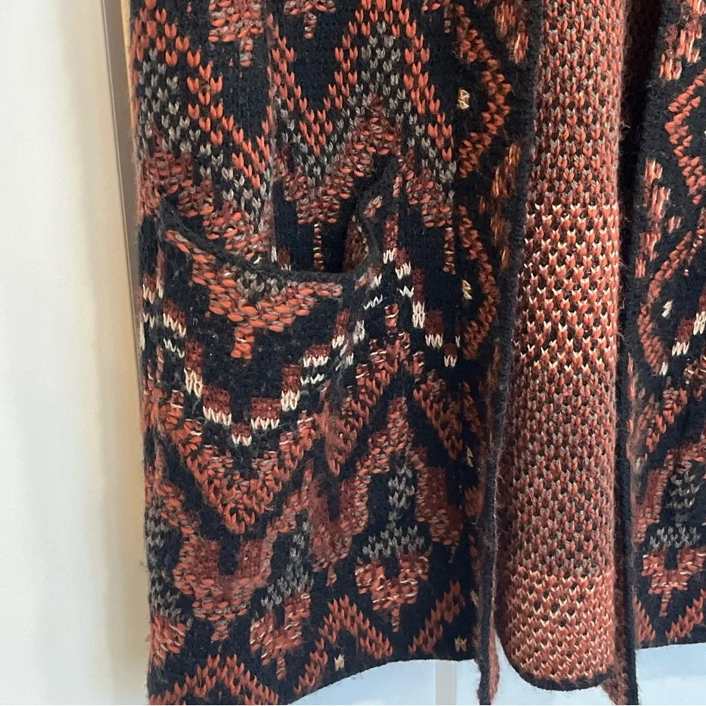 Lucky Brand Cardigan Women's Aztec Wool Blend Open‎ Front Knit Sweater Sz Small